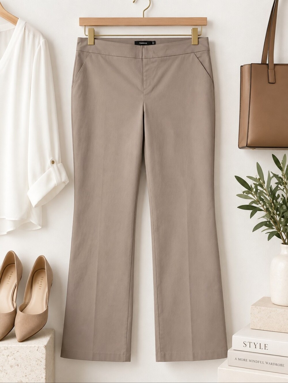 Torrid NEW Size 26: Stretch Mid-Rise Slim Boot-Leg Pants in Taupe